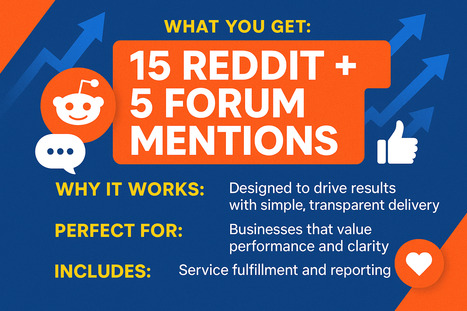 What You Get: 15 Reddit + 5 Forum Mentions
Why It Works: Designed to drive results with simple, transparent delivery.
Perfect For: Businesses that value performance and clarity.
Includes: Service fulfillment and reporting..

Make eye catching and high converting