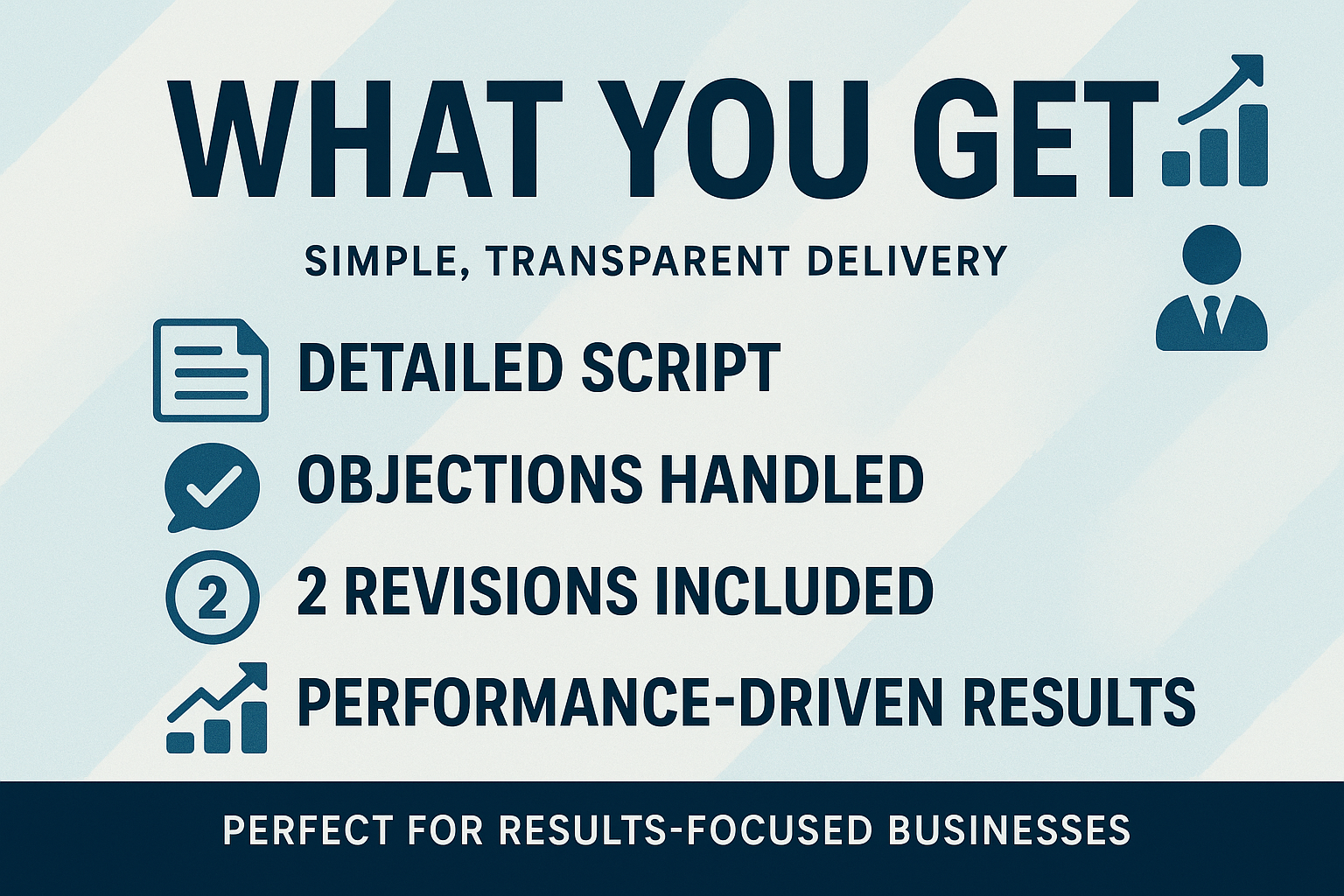 What You Get: Detailed script; objections; 2 revisions
Why It Works: Designed to drive results with simple, transparent delivery.
Perfect For: Businesses that value performance and clarity.
Includes: Service fulfillment and reporting.

Make eye catching and high converting