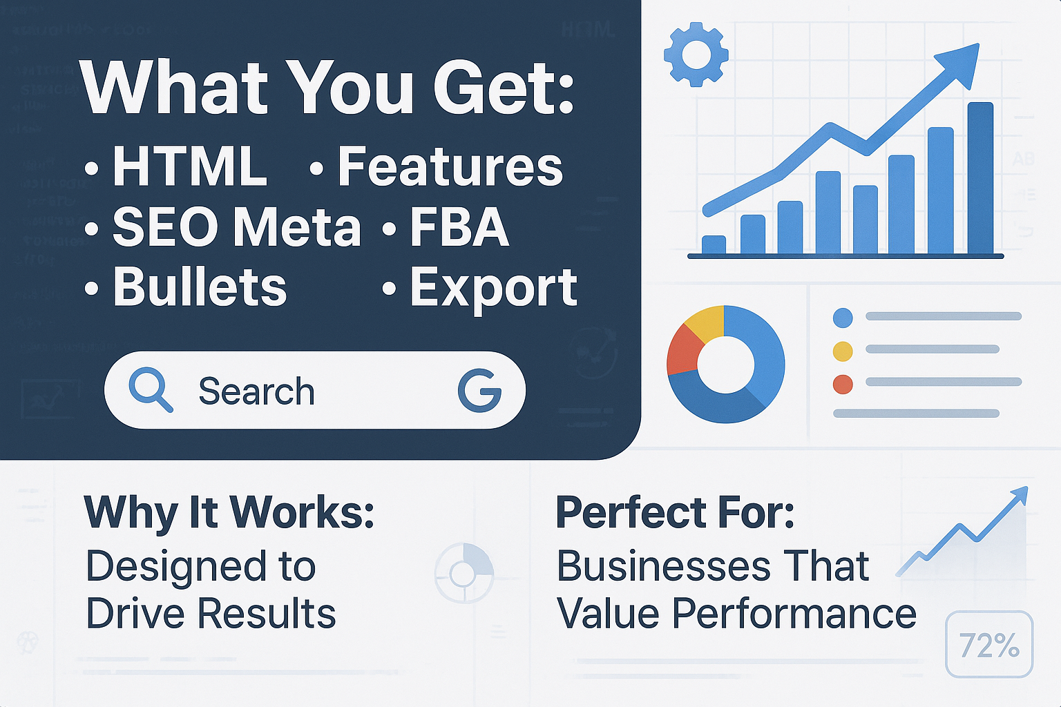 What You Get: HTML; features; SEO meta; FBA bullets; export
Why It Works: Designed to drive results with simple, transparent delivery.
Perfect For: Businesses that value performance and clarity.
Includes: Service fulfillment and reporting..

Make eye catching and high converting 