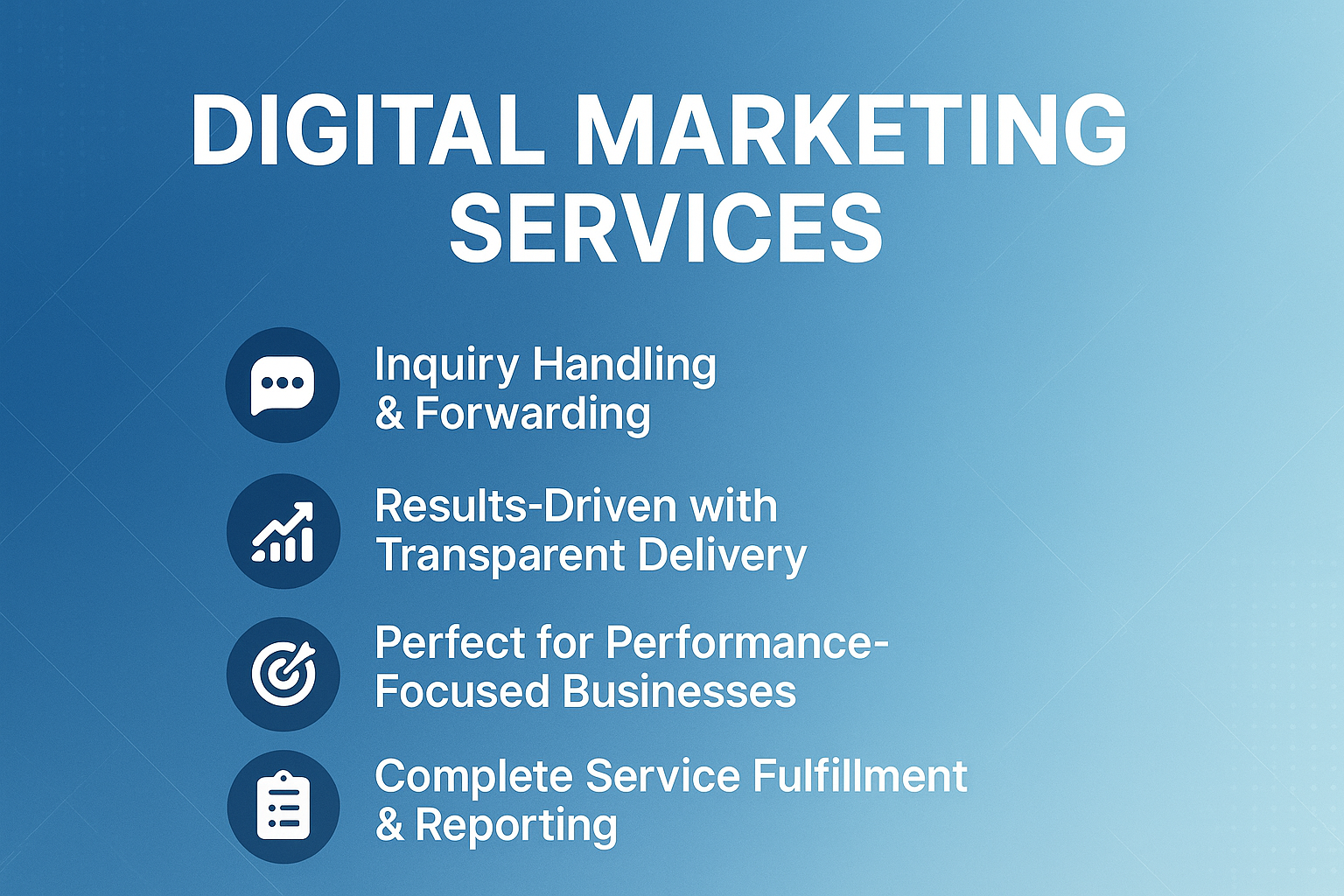 What You Get: Inquiry handling; forwarding
Why It Works: Designed to drive results with simple, transparent delivery.
Perfect For: Businesses that value performance and clarity.
Includes: Service fulfillment and reporting..

make eye catching and high converting 